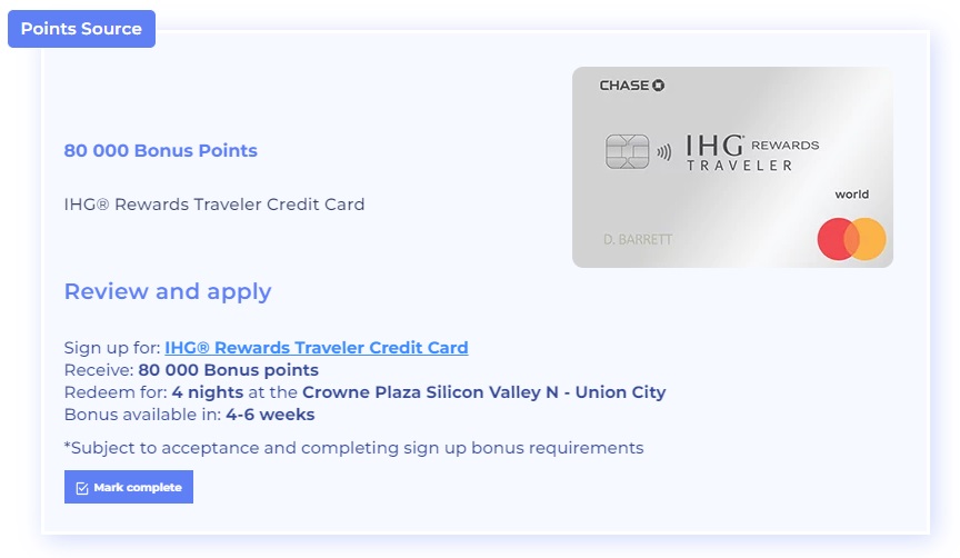 IHG Rewards Club points for Crowne Plaza Silicon Valley N - Union City stay